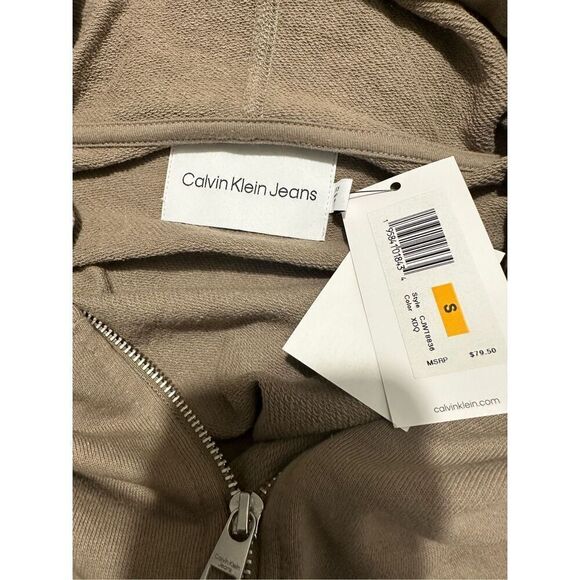 Calvin Klein Performance Crop, Quarter Zip, Cotton Hoodie, Brown, NWT Sz S A740 - Picture 4 of 6